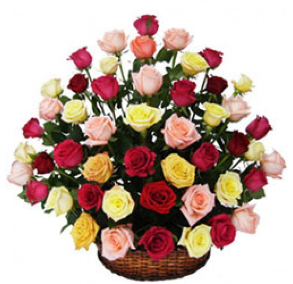 Sun-Kissed Secret Love Mixed Roses in Basket